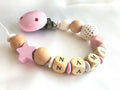 Personalised Wooden Dummy Clip – Pink Star&nbsp; Chain for Babies