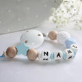 Personalized Wooden Pacifier Clip – Blue Star Baby Gift , Silicone Dummy Clip