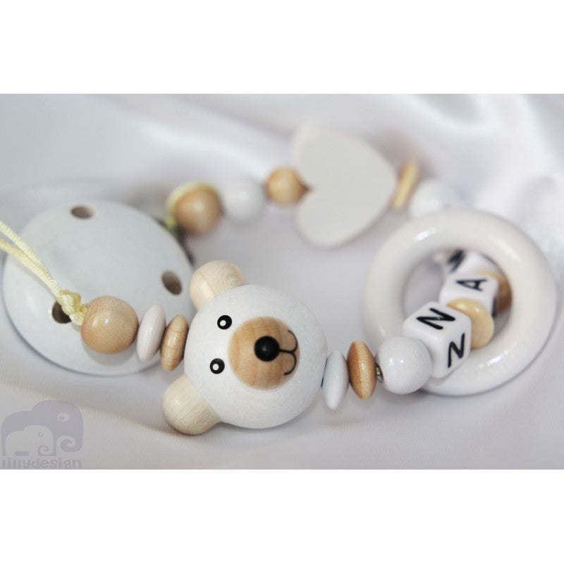 Personalized Wooden Dummy Clip – Blue Bear Baby Gift