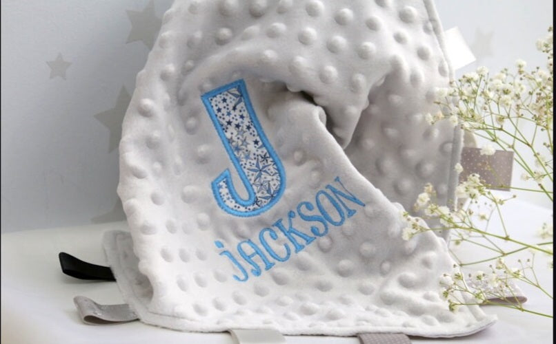 Personalised Baby Soft Dimple Comforter Taggy, taggie , Tag Blanket , Gift - GREY