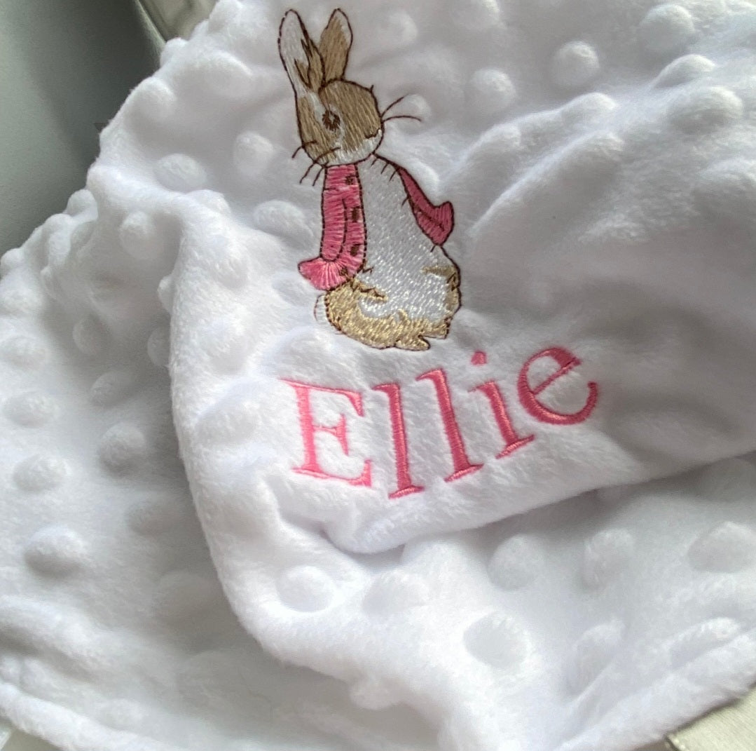 Personalised Flopsy Bunny Baby Comforter , Taggie comforter , Taggy, Comforter - WHITE