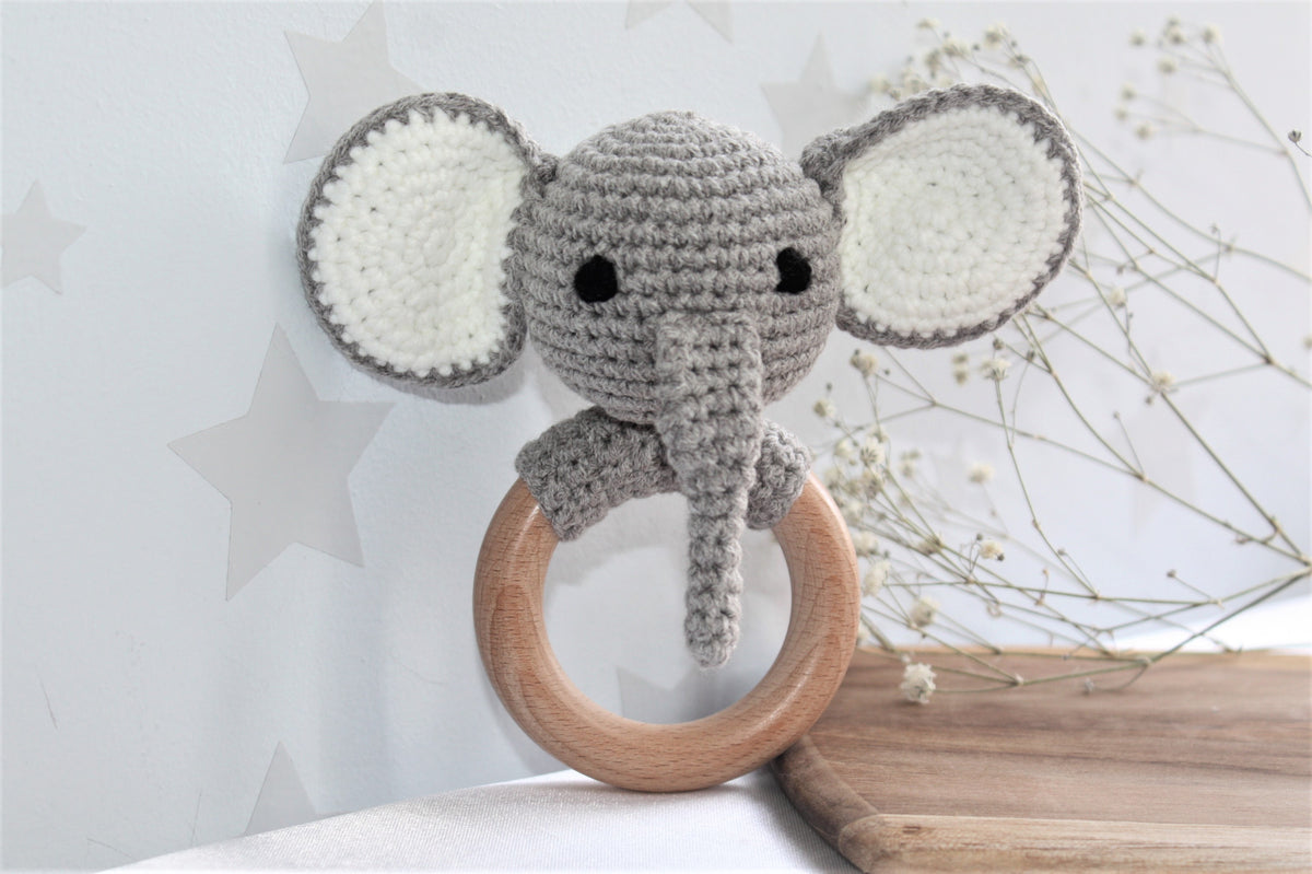 Handmade Crochet Animal Rattle – Elephant | Baby Shower Gift