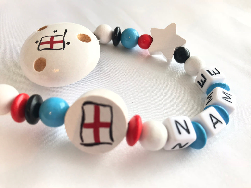 Personalised Wooden Bead Dummy Clip – British Flag