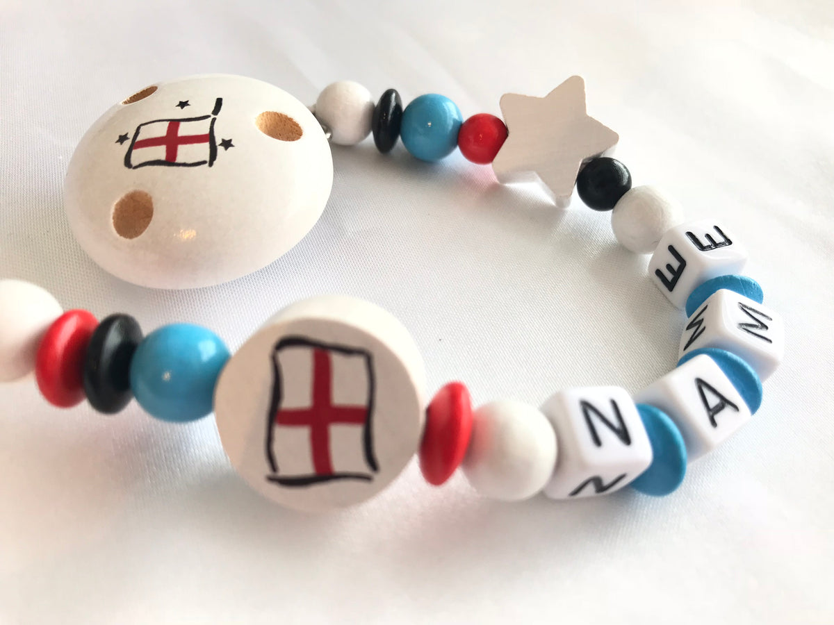 Personalised Wooden Bead Dummy Clip – British Flag