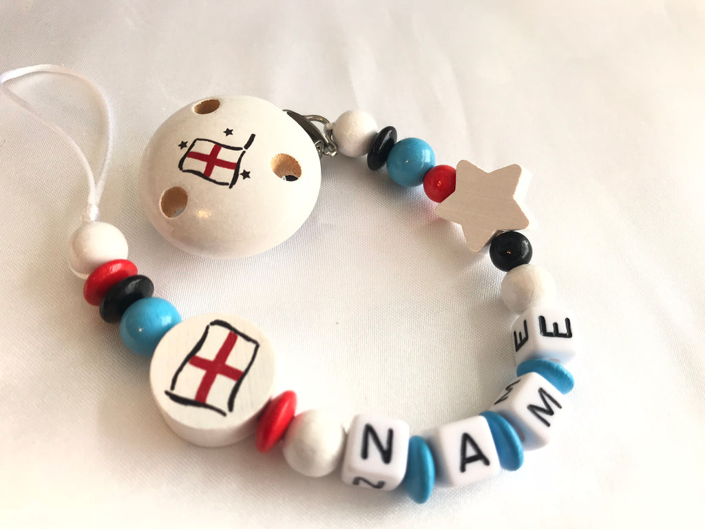 Personalised Wooden Bead Dummy Clip – British Flag