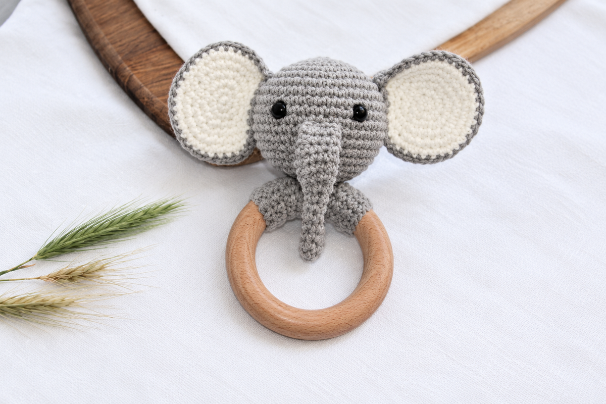 Handmade Crochet Animal Rattle – Elephant | Baby Shower Gift