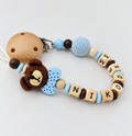 Personalised Wooden Dummy Clip –  Crochet Teddy Bear- Teething Chain