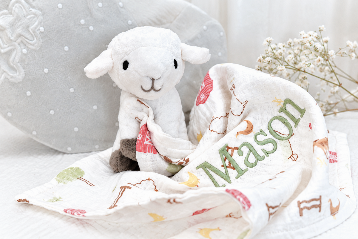 Personalised Muslin Sheep Comforter | Baby Shower Gift