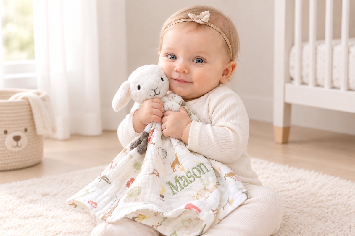 Personalised Muslin Sheep Comforter | Baby Shower Gift