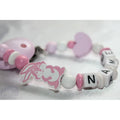 Personalised Wooden Dummy Clip – Pink Bunny- Teething Chain