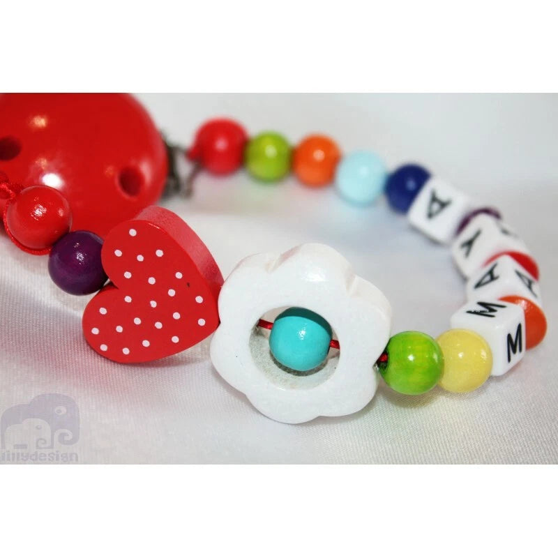 Personalised Wooden Dummy Clip,  Teething Chain - Colorful